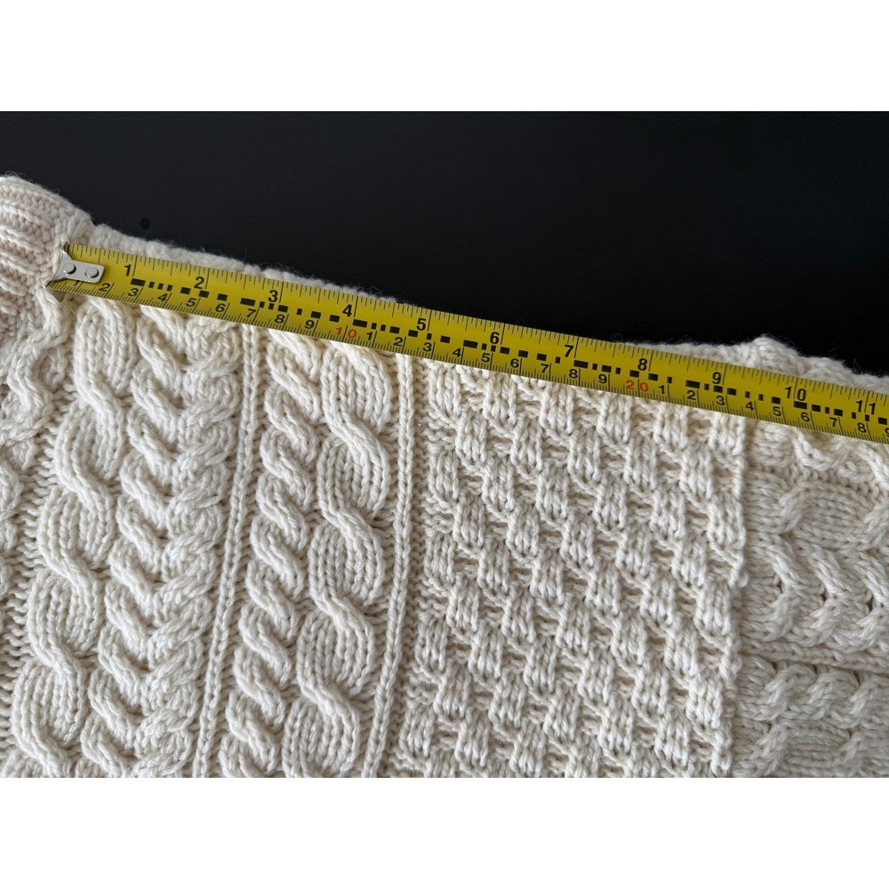 Aran Isles Knitwear Merino Wool Cable Knit Sweater Cream Made in Ireland XL - Picture 9 of 10